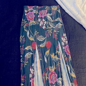 Green Floral Maxi Skirt with high slits